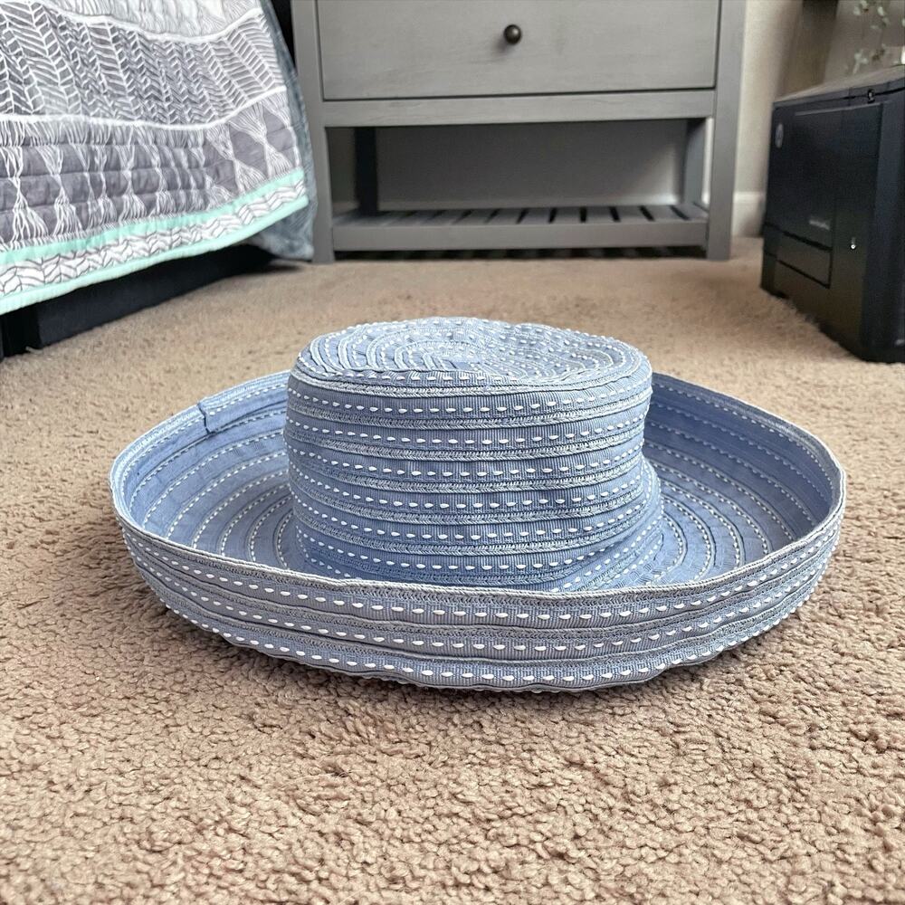 APRIL CORNELL x ORVIS Vintage Blue and White Woven Cottagecore Sun Hat OS